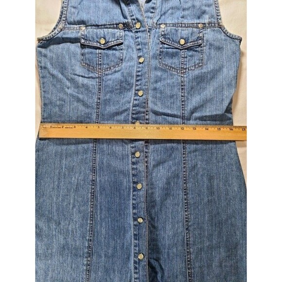 Faded Glory Denim Dress | Sleeveless Pearl Snap Cotton Dress Size 6 Western - Picture 5 of 7